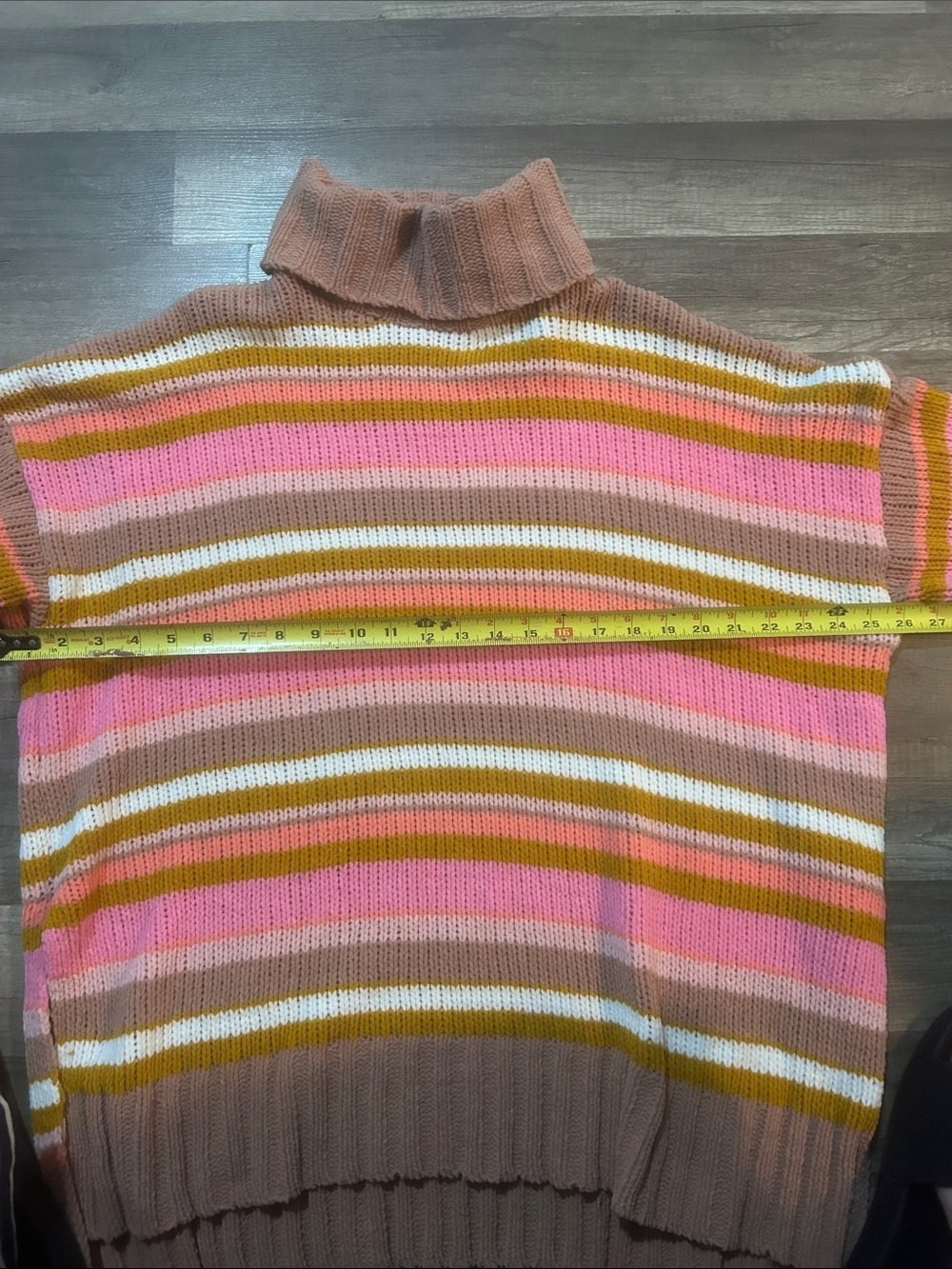 aerie Women’s Sweater Striped Pink, Tan & Cream Turtleneck Oversized - Large - Picture 3 of 7